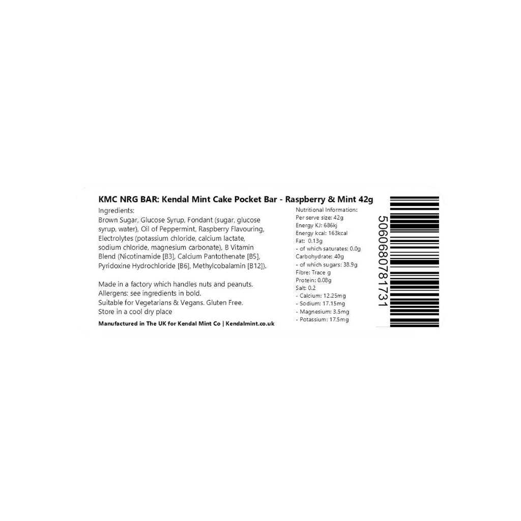 KMC NRG BAR Kendal Mint Cake Pocket-sized Energy Bar - Raspberry & Mint 42g
