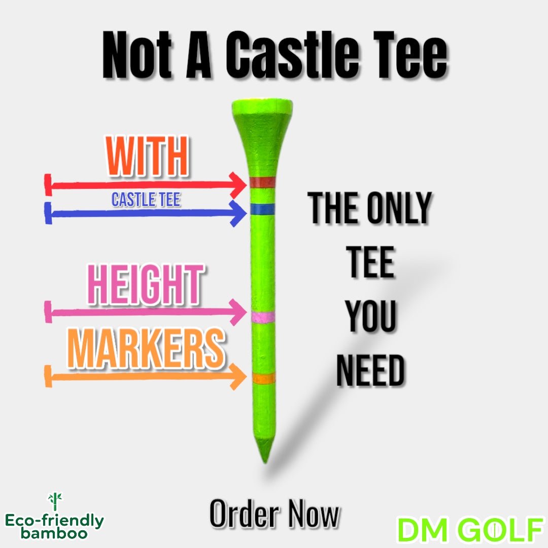 Go Green-Not A Castle Tee-Premium 70mm Bamboo Golf Tee With Orange, Pink & Red Castle Height Indicators-30 Pack