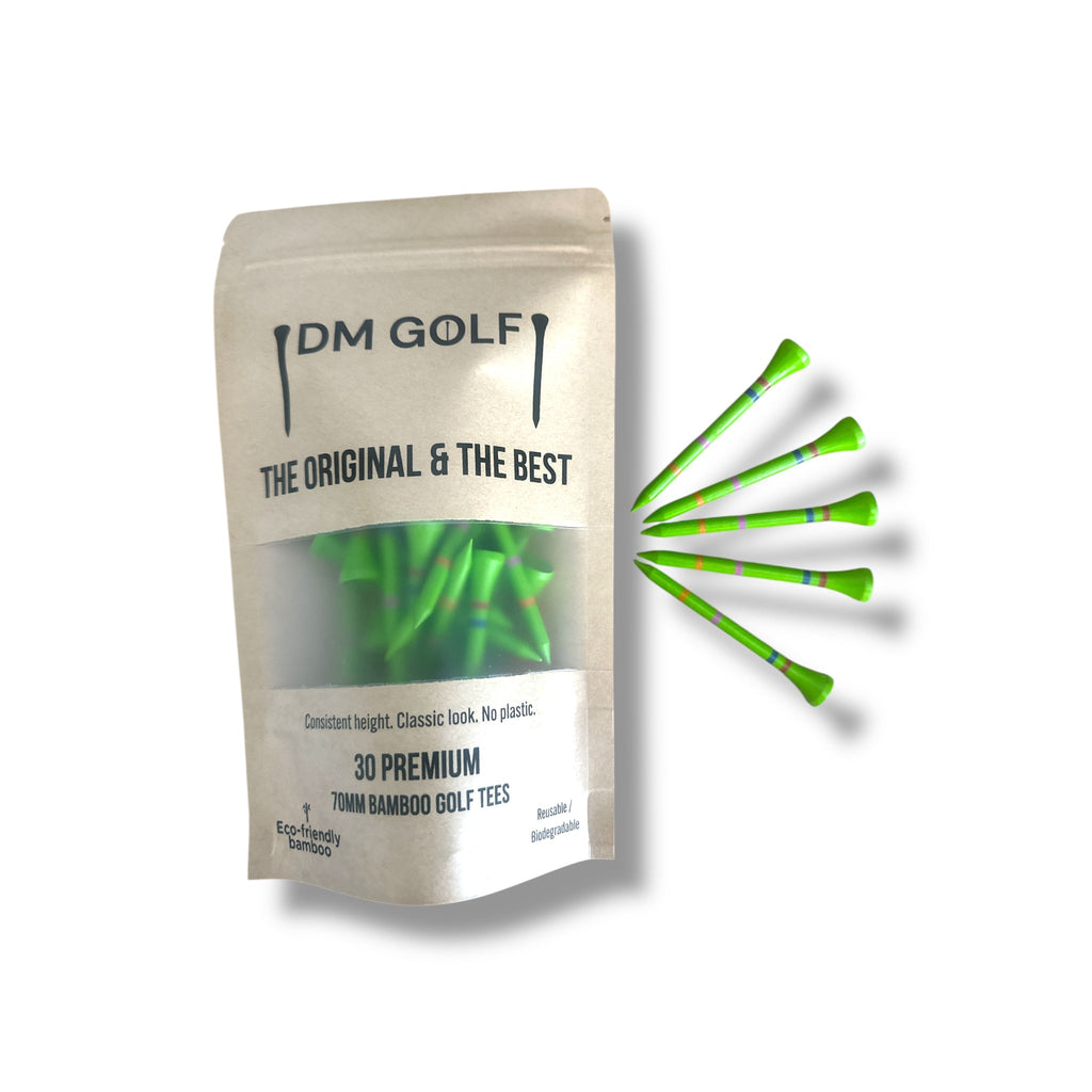 Go Green-Not A Castle Tee-Premium 70mm Bamboo Golf Tee With Orange, Pink & Red Castle Height Indicators-30 Pack