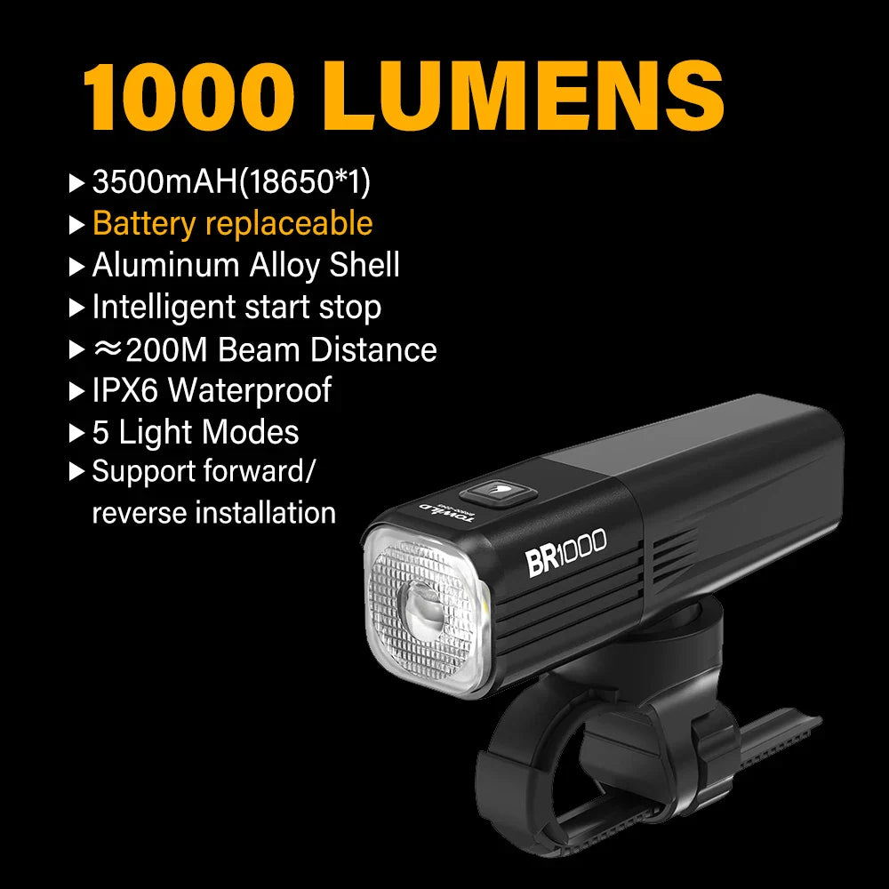 NNEOBA 1000LM Smart Front Bike Light Black