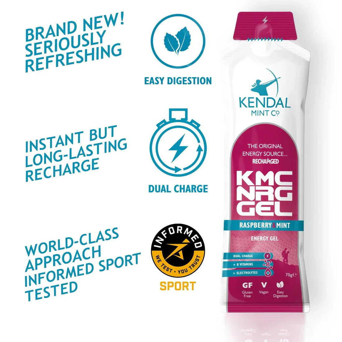 KMC NRG GEL Raspberry & Mint Flavour Bundle L (48x70g Gels)