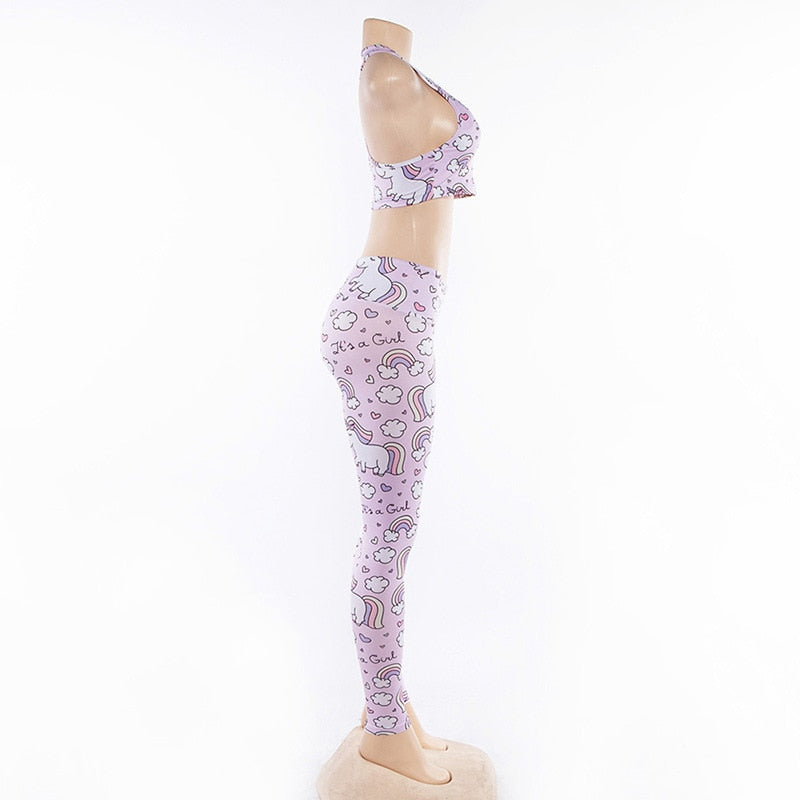 2PCS Cartoon Yoga Set Women's Sport Bra&Pants Suit Sportswear Pink Top Yoga Leggings Fitness Sports Clothing