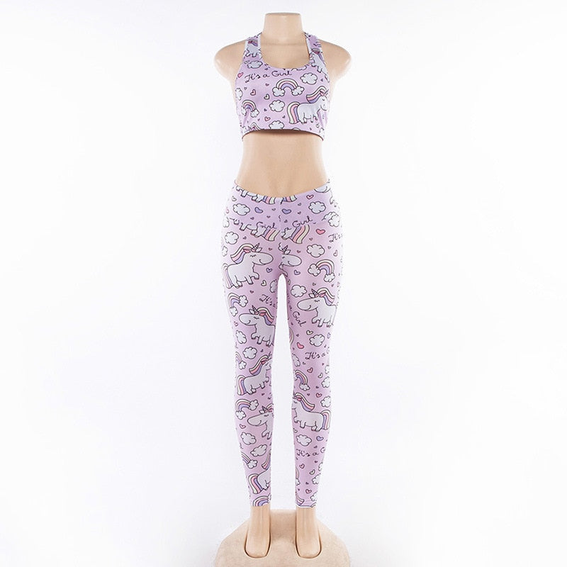 2PCS Cartoon Yoga Set Women's Sport Bra&Pants Suit Sportswear Pink Top Yoga Leggings Fitness Sports Clothing